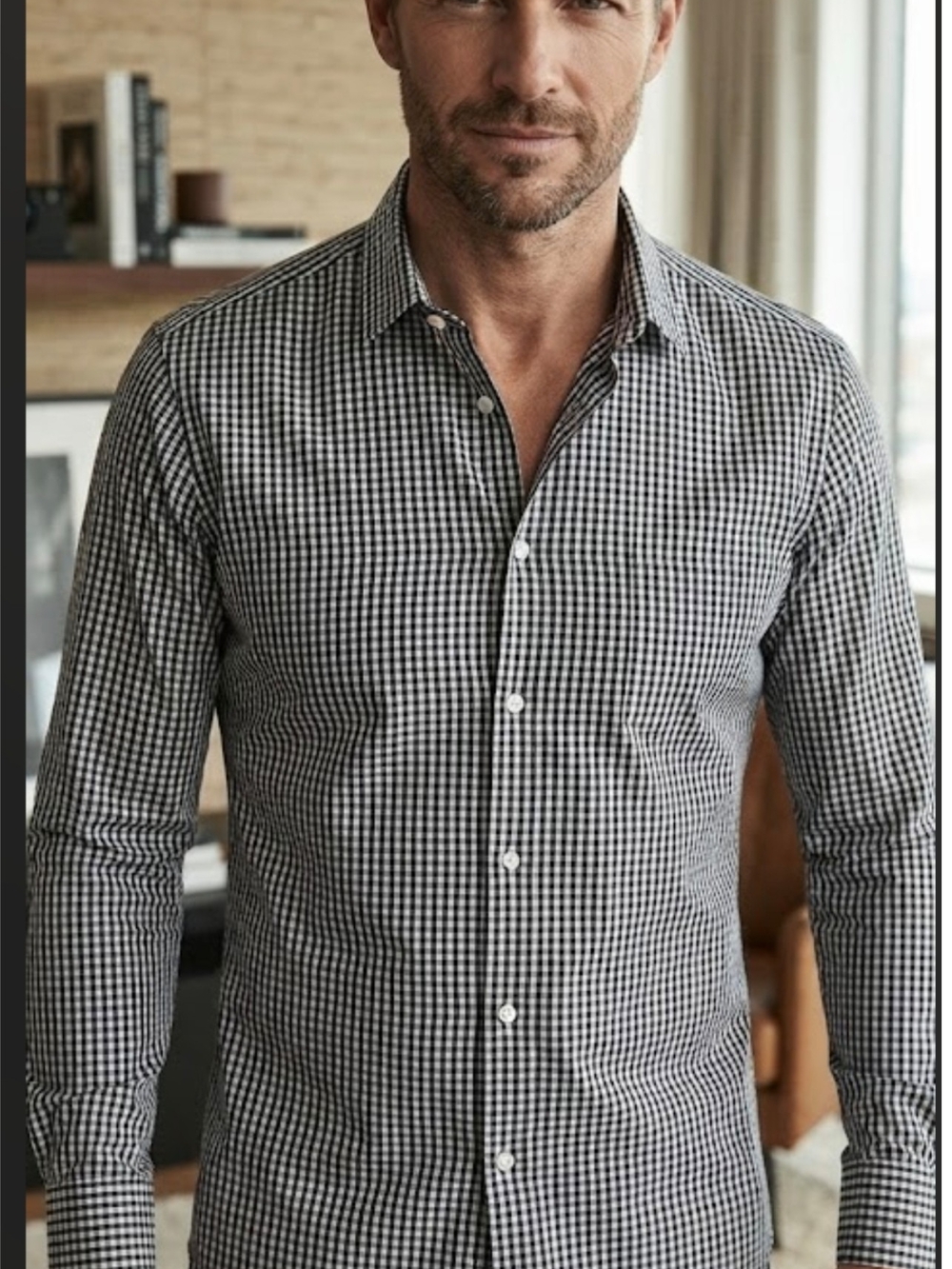Boss Black and White Gingham Casual Button-Down Shirt (SKU 0154)